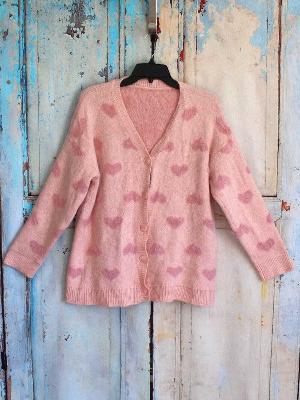 Women's SHEIN Unity Casual Loose Front Button Heart Decor Cardigans LARGE Pink